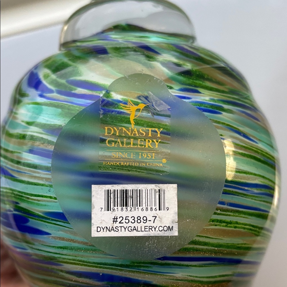Handblown Blue & Green Swirl Glass Shell Sculpture - Picture 3 of 10
